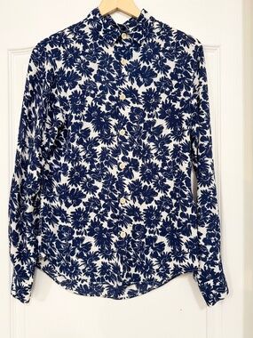 Sandro Paris Navy Blue Floral Viscose Blouse - Size S